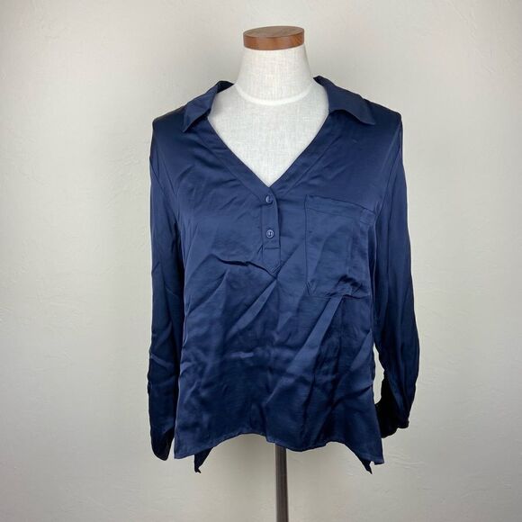 Young Fabulous & Broke Button-Up Blouse - Navy - Picture 1 of 6